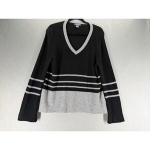 Griffen Cashmere Sweater Womens XL Black Gray Quiet Luxury Dark Academia Stripe